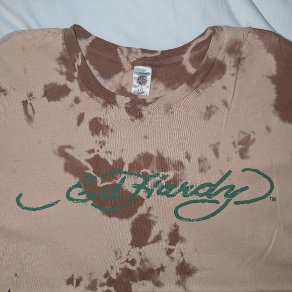 Ed Hardy Brown Tie-Dye T-Shirt with Artistic Graphics - Picture 3 of 6